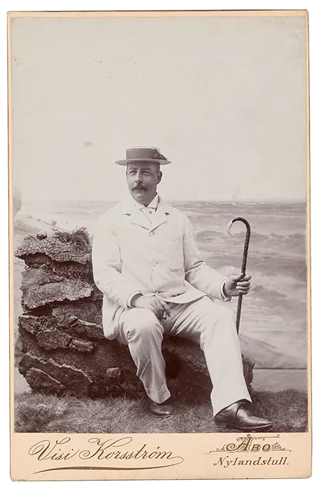 Man with walking stick, front side